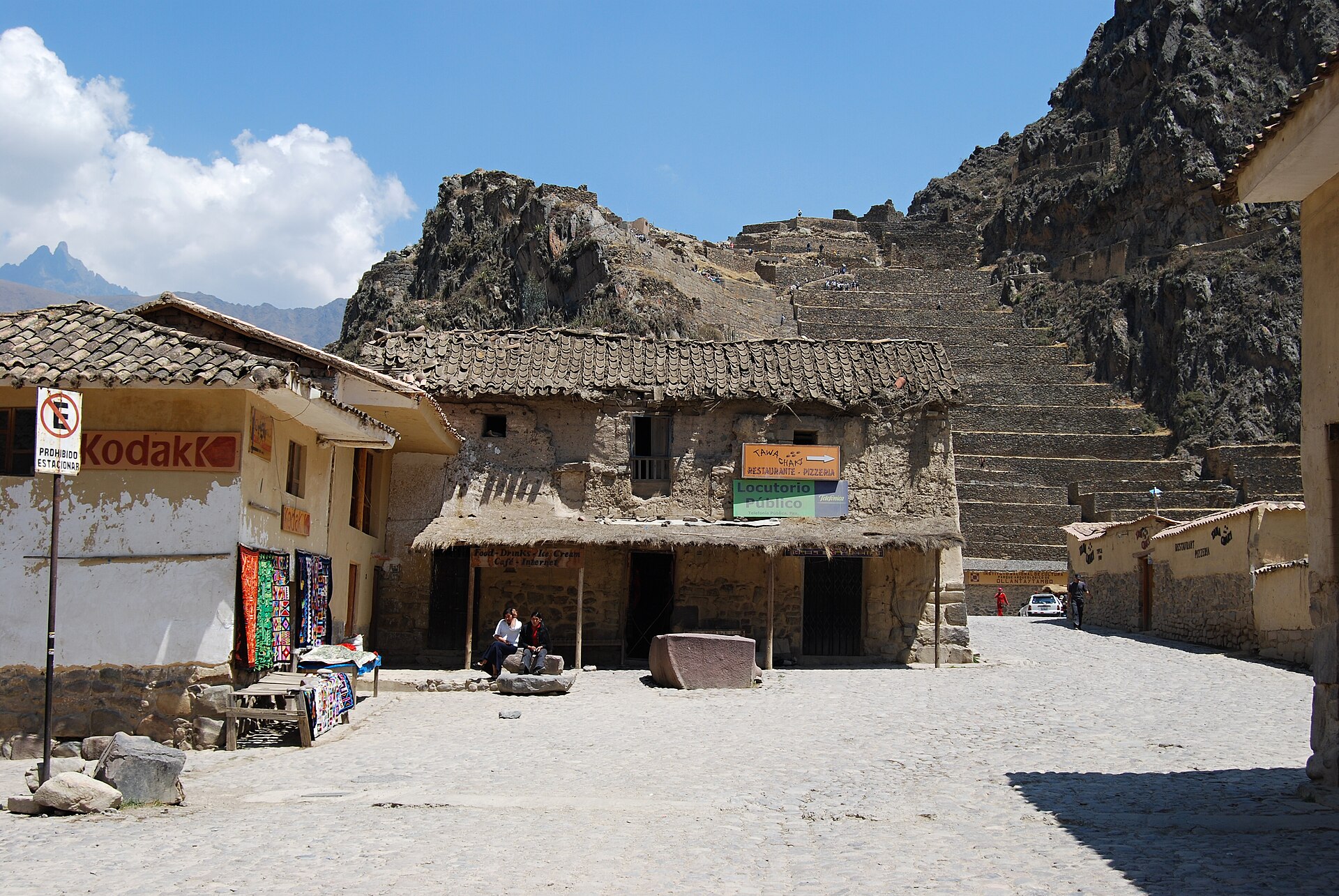 Ollantaytambo town with Inca ruins on the mountainside