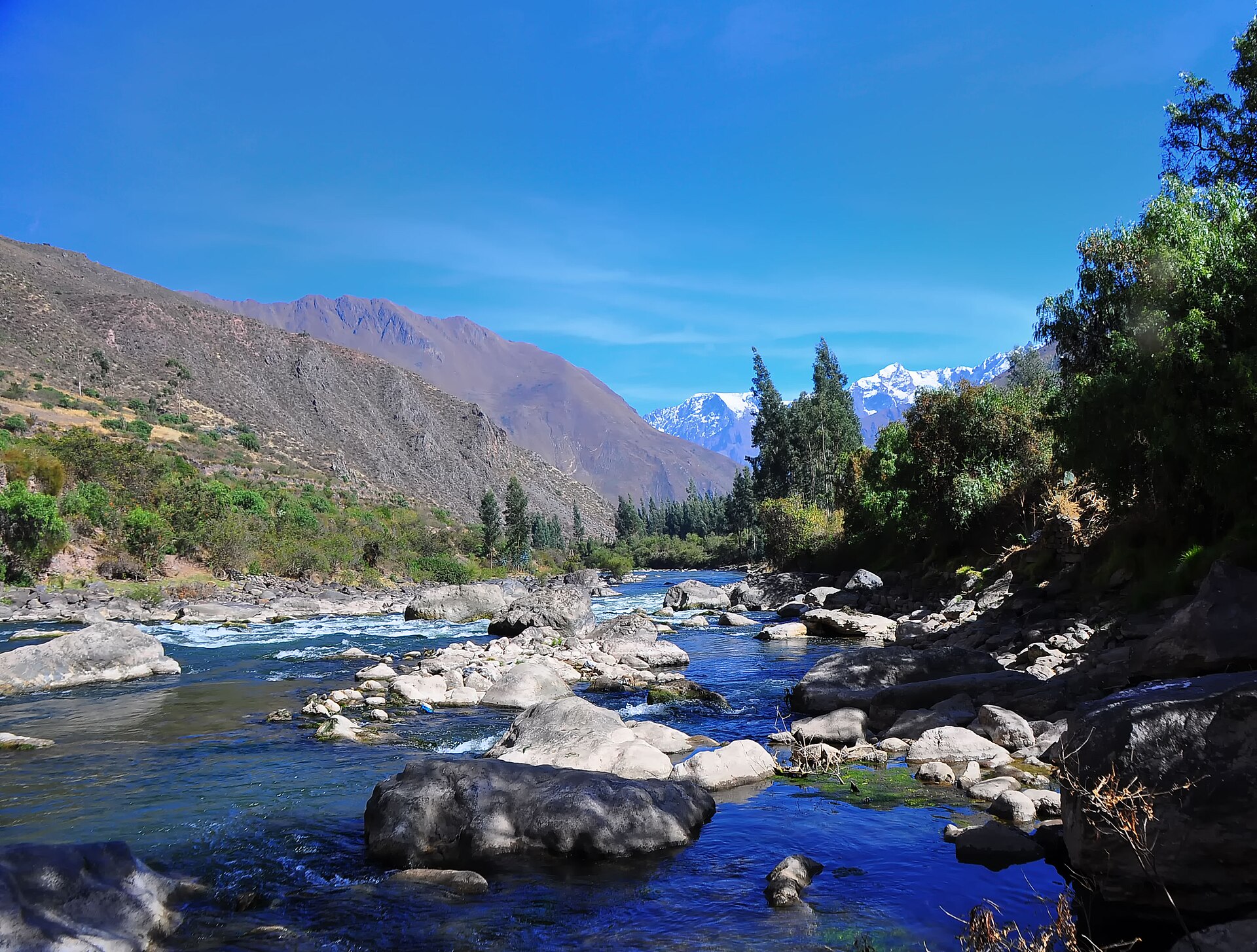 Urubamba River winding through Peru's Sacred Valley