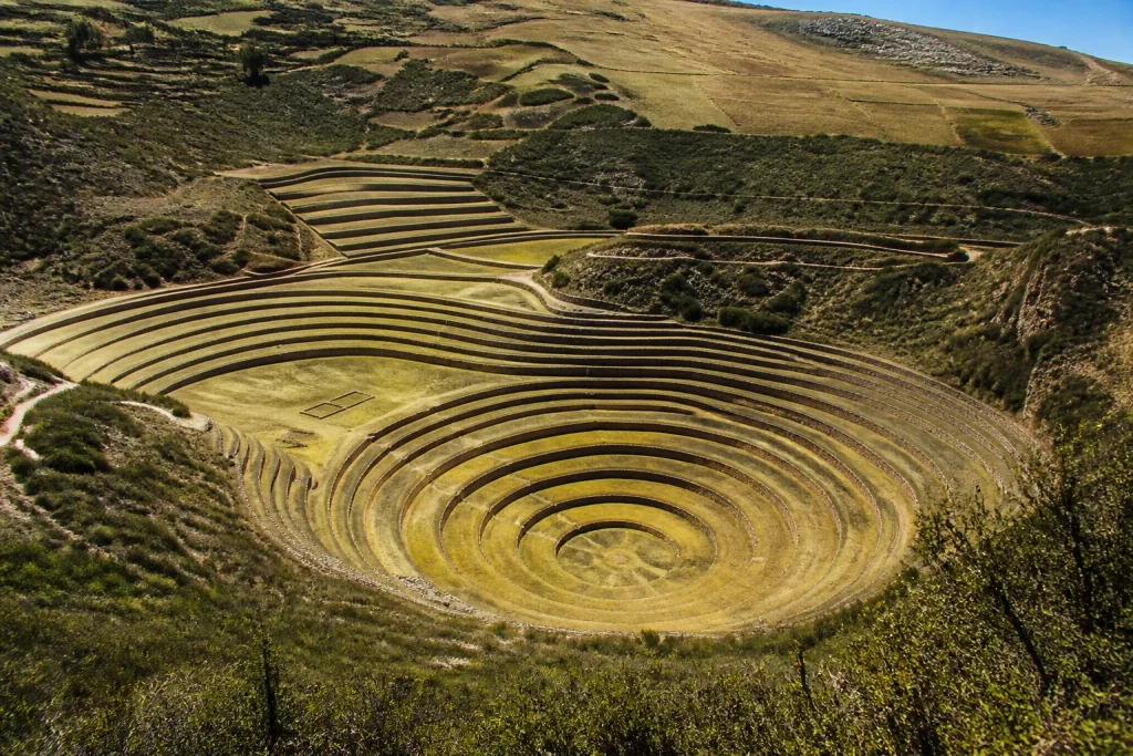 Circular Inca terraces at the Moray archaeological site in Peru