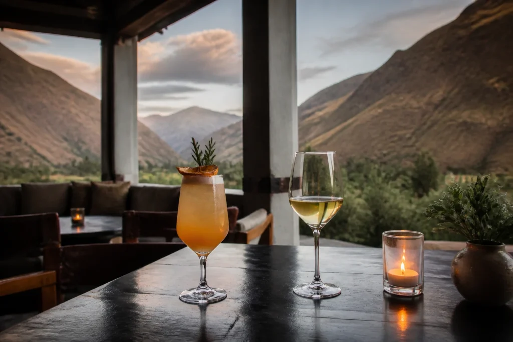 Macerated pisco and wine at Inkaterra Hacienda Urubamba bar