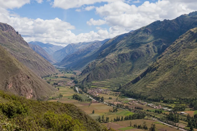 Broad mountain landscape in Peru's Sacred Valley