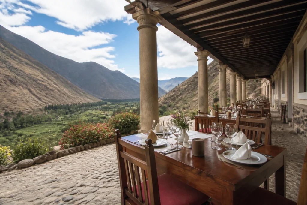 Hacienda Huayoccari restaurant overlooking the Sacred Valley