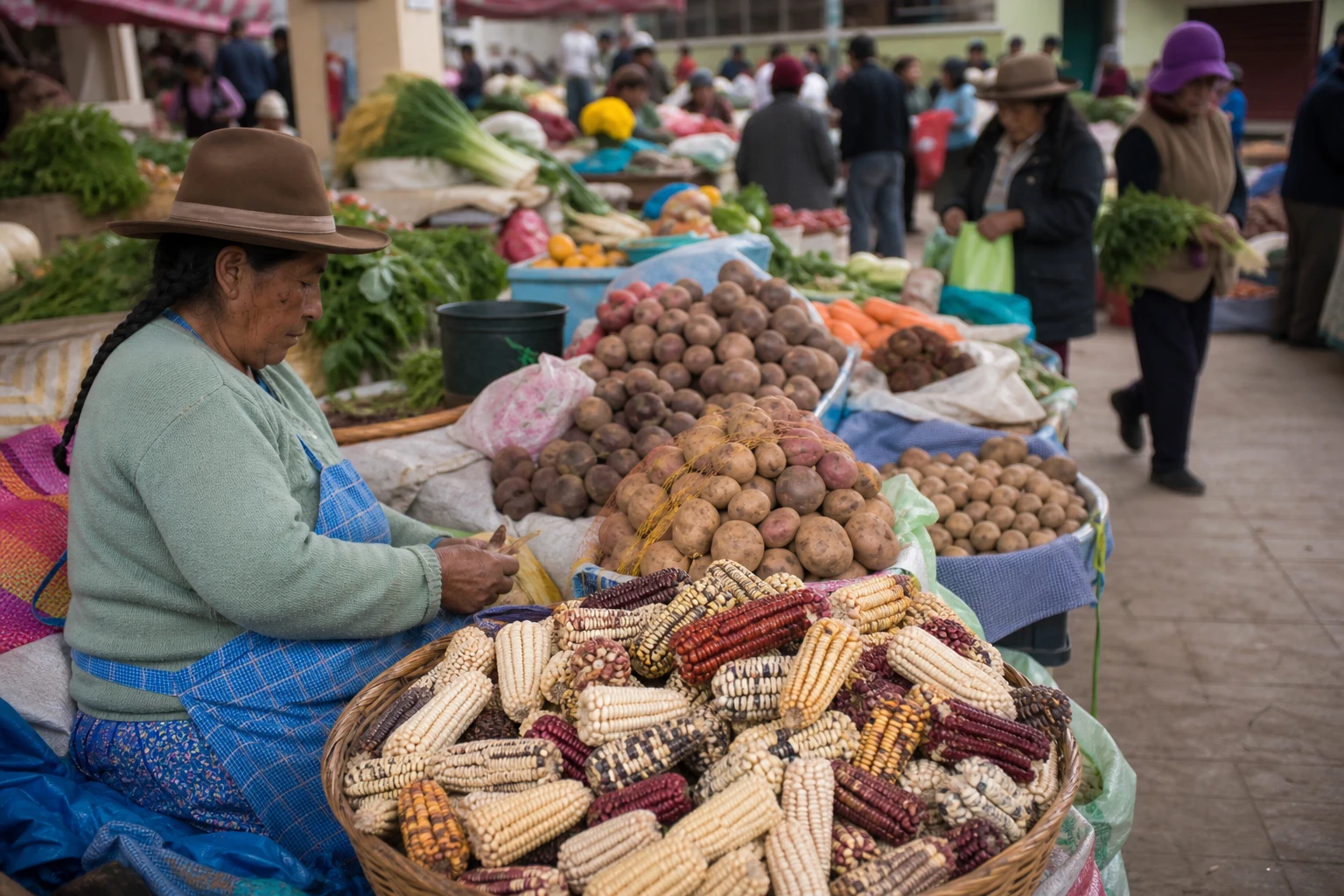 Andean produce displayed inside Urubamba Market in Peru’s Sacred Valley