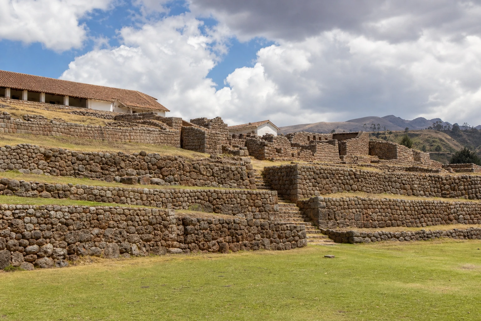Stone terraces and steps at Parque Arqueológico de Chinchero in the Sacred Valley