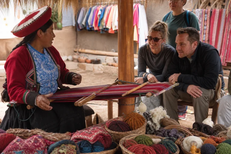 Weaver giving a textile demonstration at a Chinchero weaving center