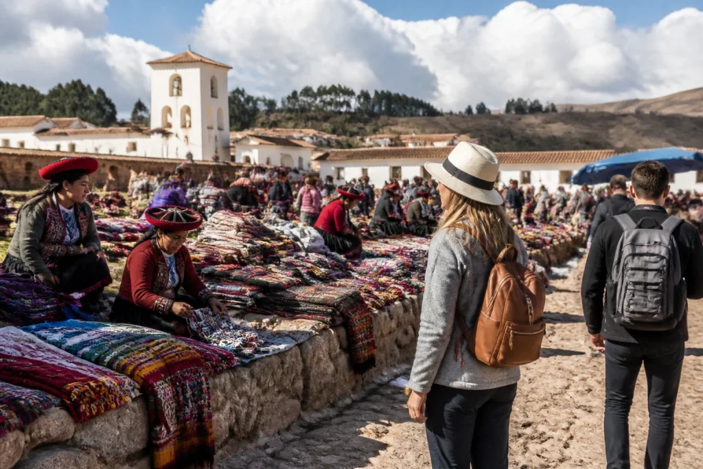 Textile stalls at Chinchero Sunday Market