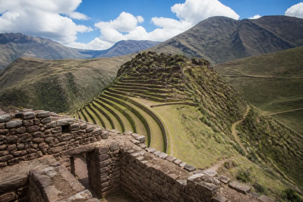 Stone ruins and mountain terraces at Pisac Archaeological Park