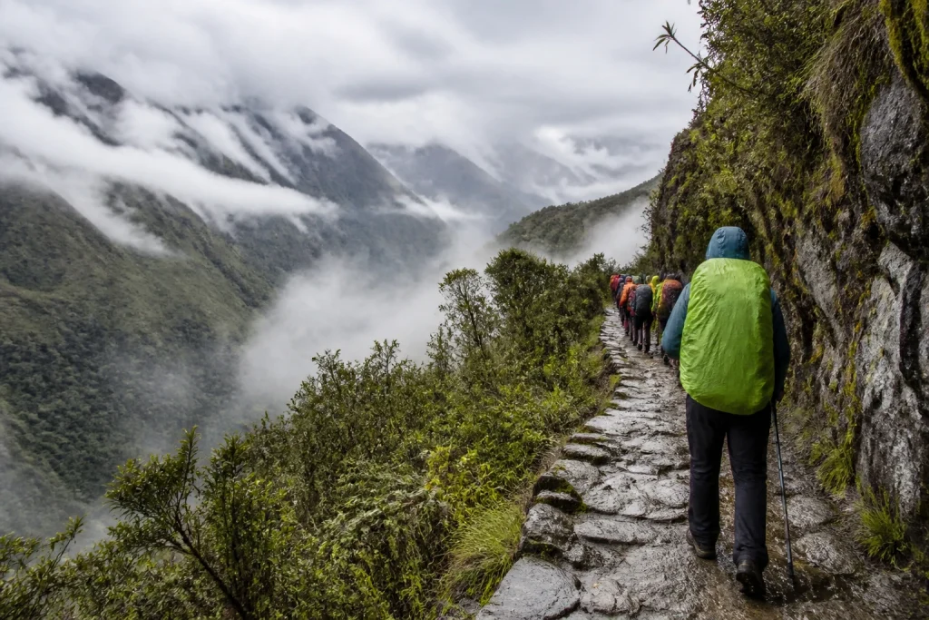 Wet-season conditions on a stone section of Peru's Inca Trail