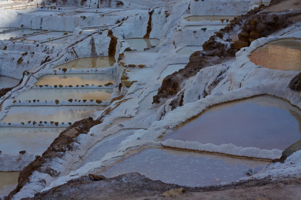 Close view of adjoining salt ponds at Salineras de Maras.