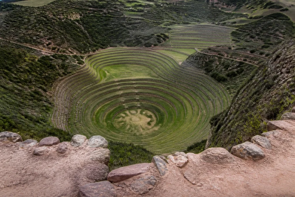 View of Moray’s elliptical terraces from the entrance viewpoint