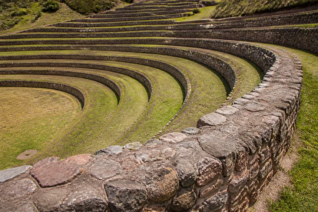 Curved stone walls and layered terraces at Moray
