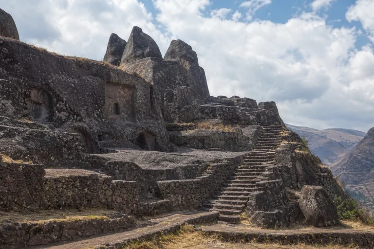 Volcanic rock, terraces, and stone stairs at Ñaupa Iglesia in the Sacred Valley