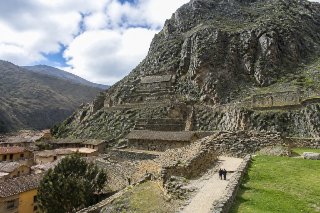 Ollantaytambo Archaeological Park set across the Sacred Valley mountains