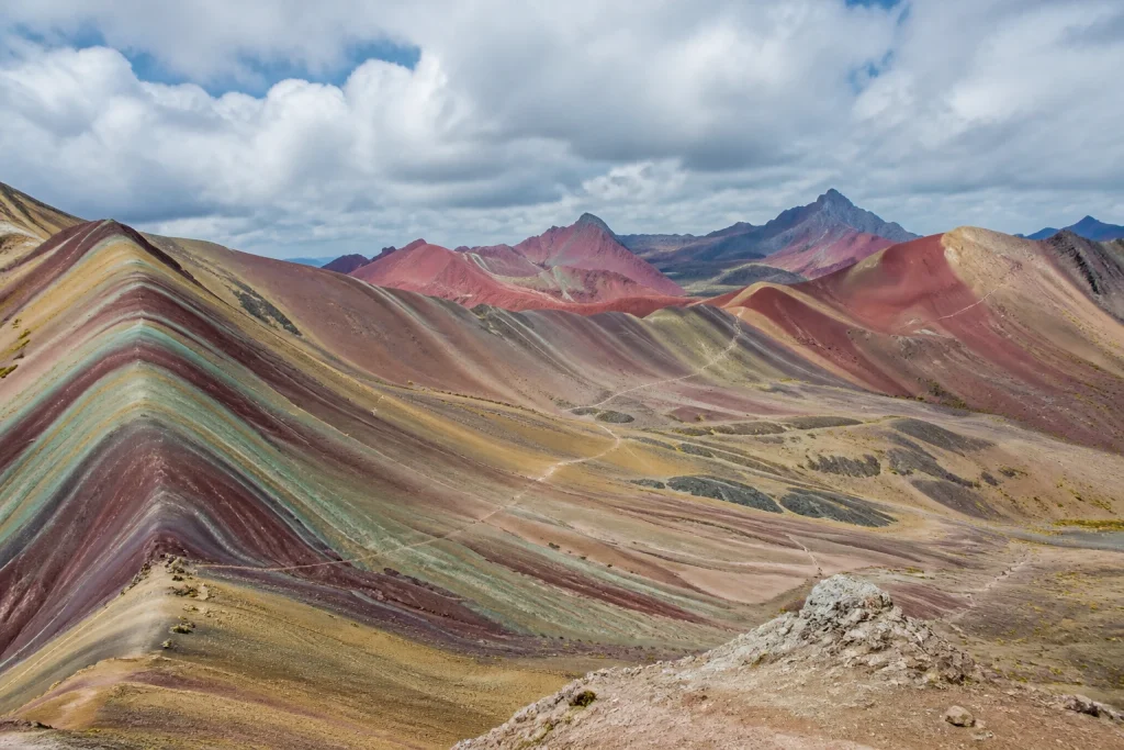 Vinicunca mountain landscape under changing weather conditions