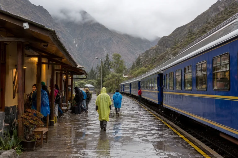 Rainy view of Ollantaytambo Station in Peru's Sacred Valley