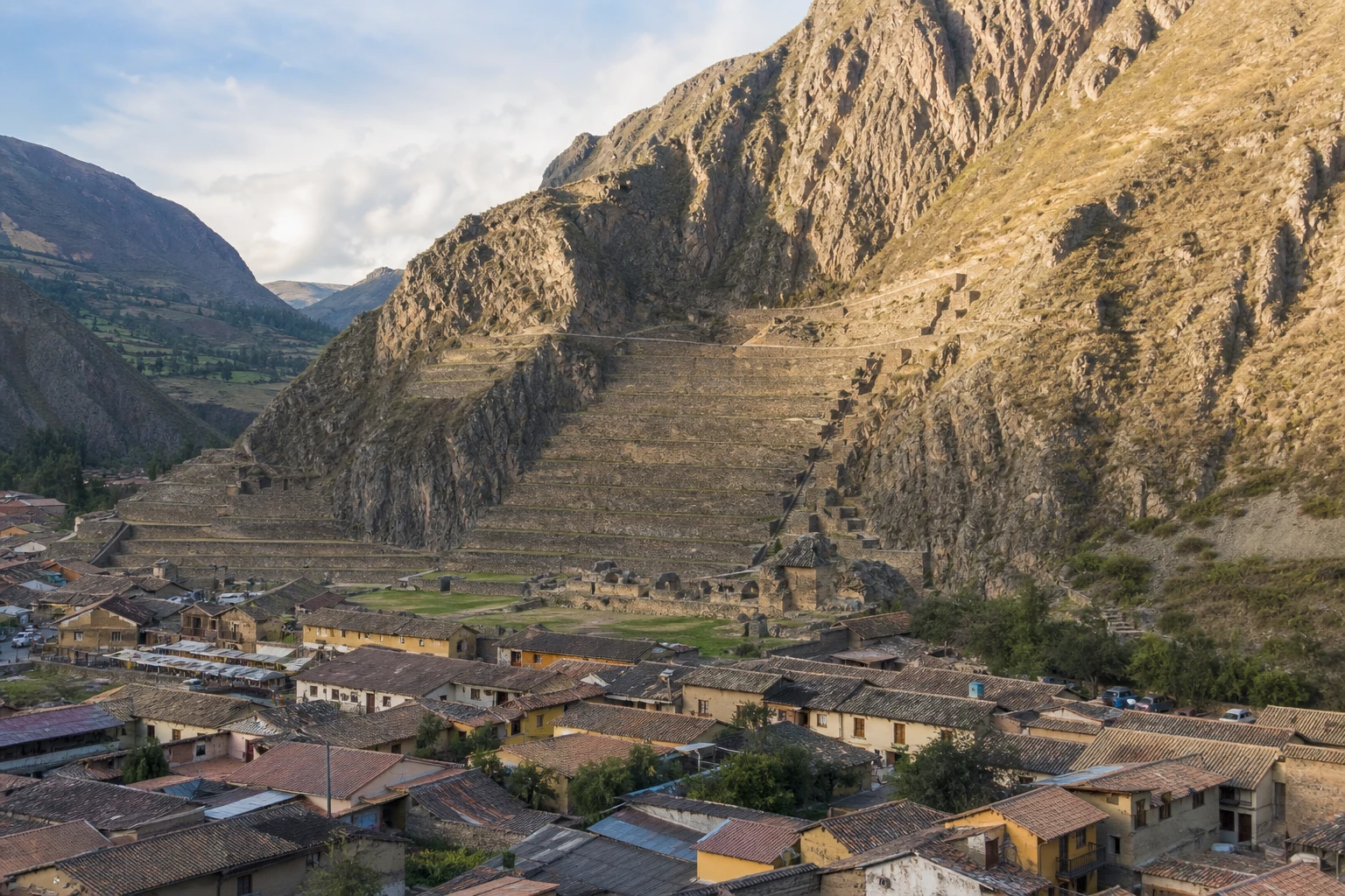 Ollantaytambo archaeological terraces and historic town in the Sacred Valley