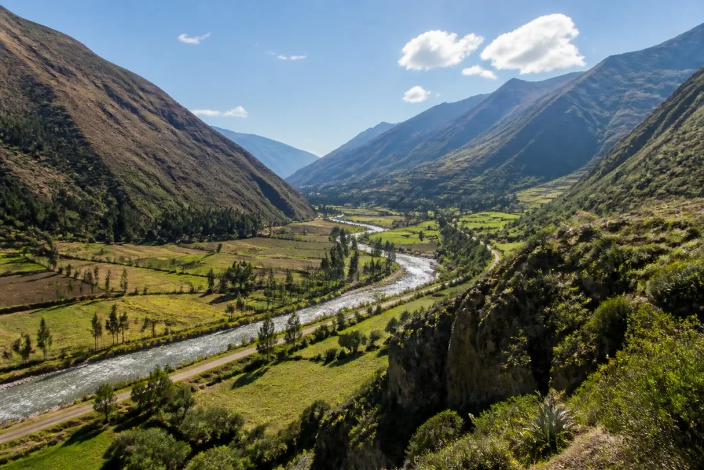 Urubamba River and cultivated fields in the Sacred Valley.