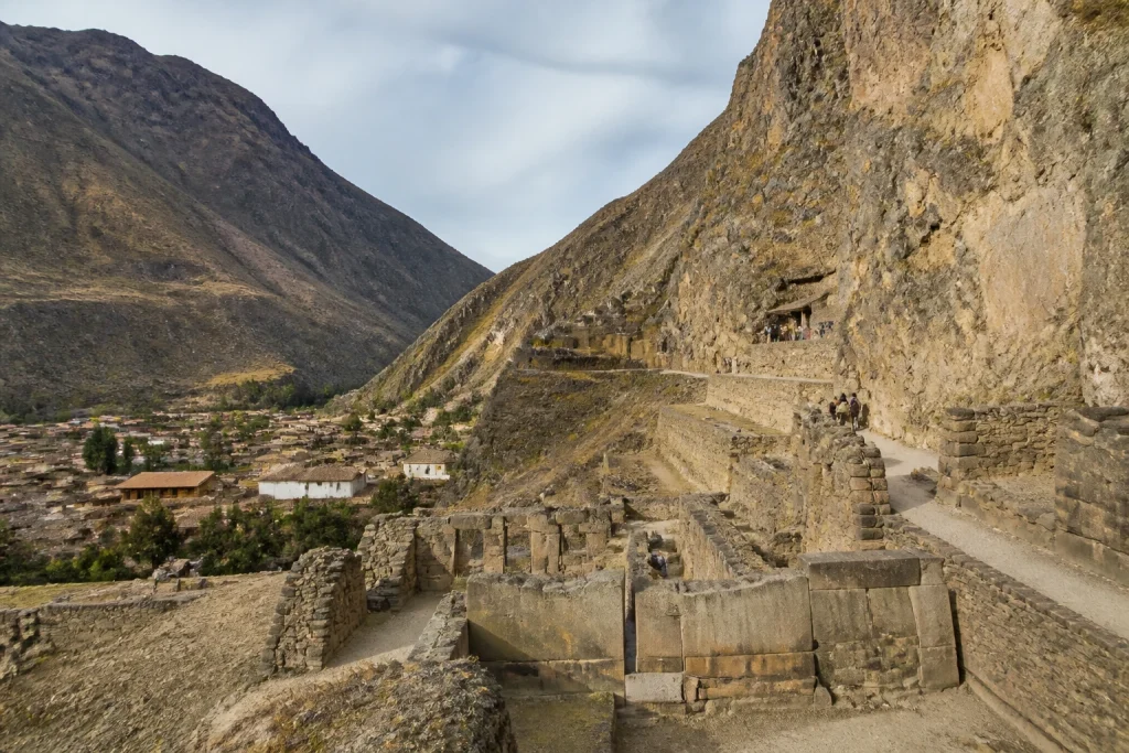 Inca stone structures and mountain scenery at Ollantaytambo in the Sacred Valley