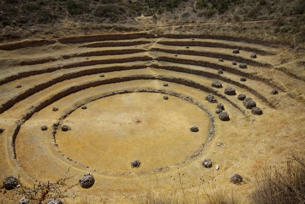 Circular terraces at the Moray archaeological site in Peru
