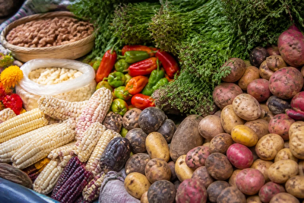 Andean ingredients at a Sacred Valley market stall.