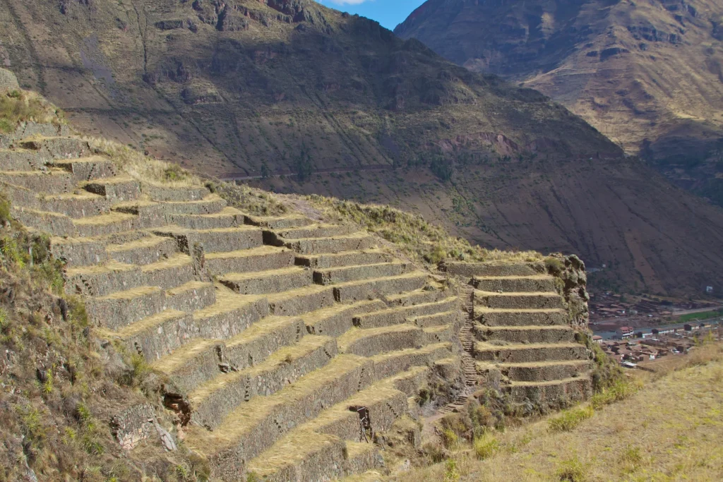 Pisac in its Andean setting in Peru's Sacred Valley