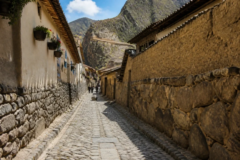 Historic stone-lined street in Ollantaytambo in the Sacred Valley