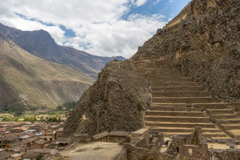 Inca stone terraces at Ollantaytambo Archaeological Park in the Sacred Valley