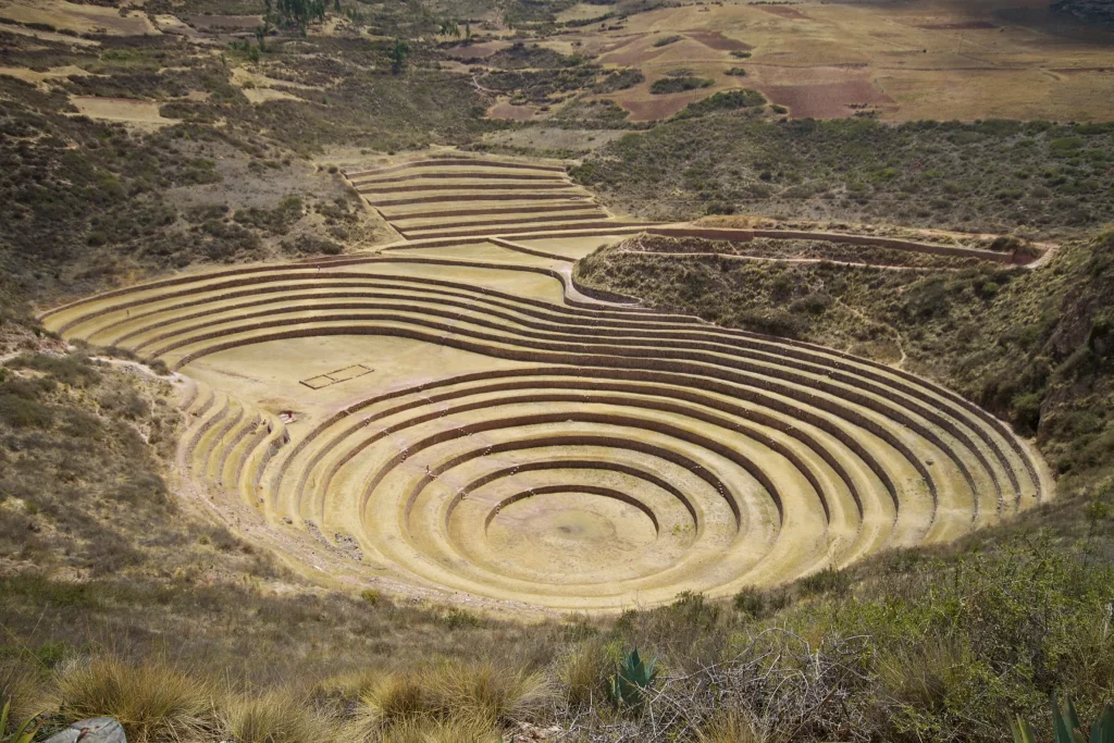 Concentric circular terraces at Moray in Peru's Sacred Valley