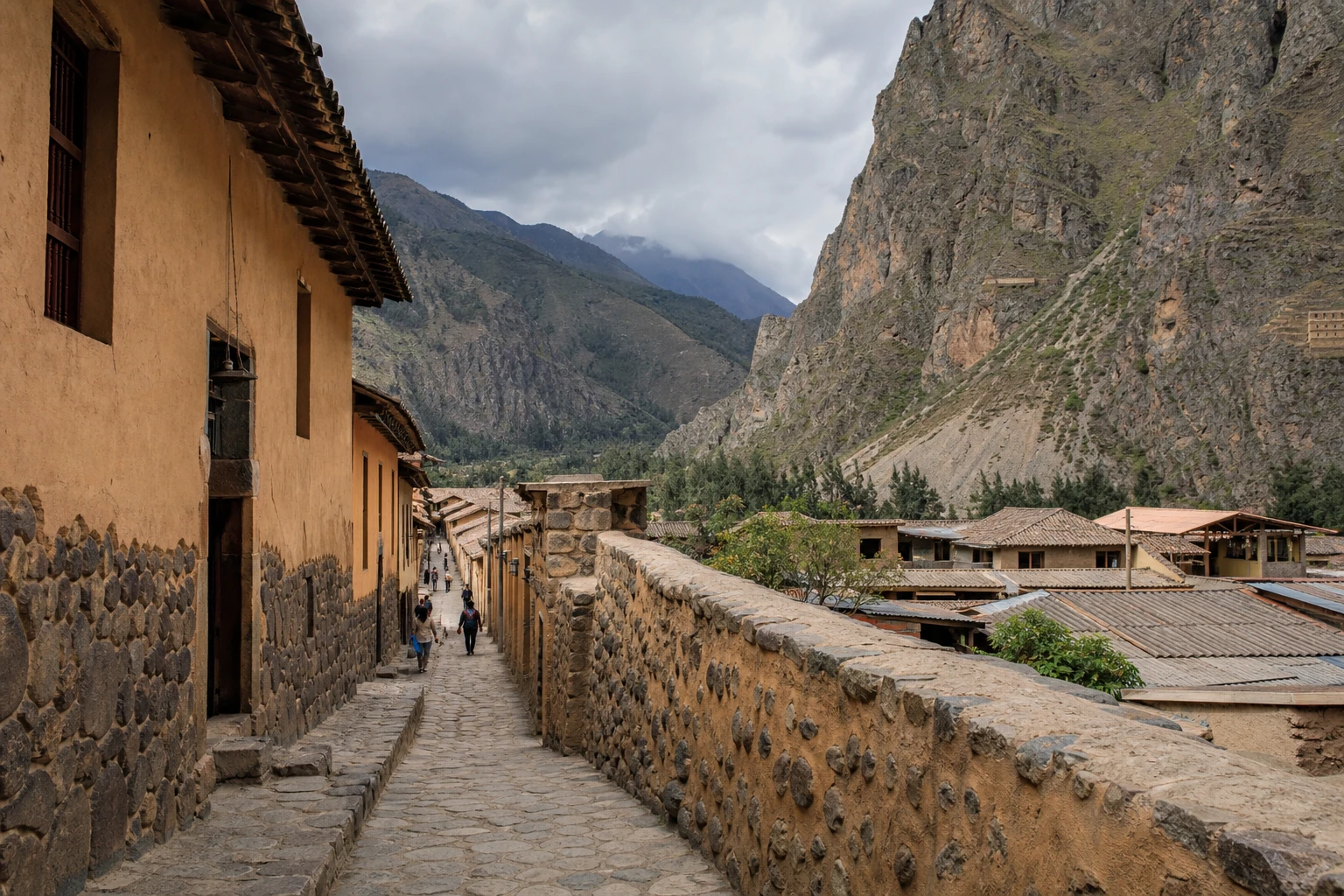 Stone streets and mountain scenery in Ollantaytambo, a practical car-free Sacred Valley base