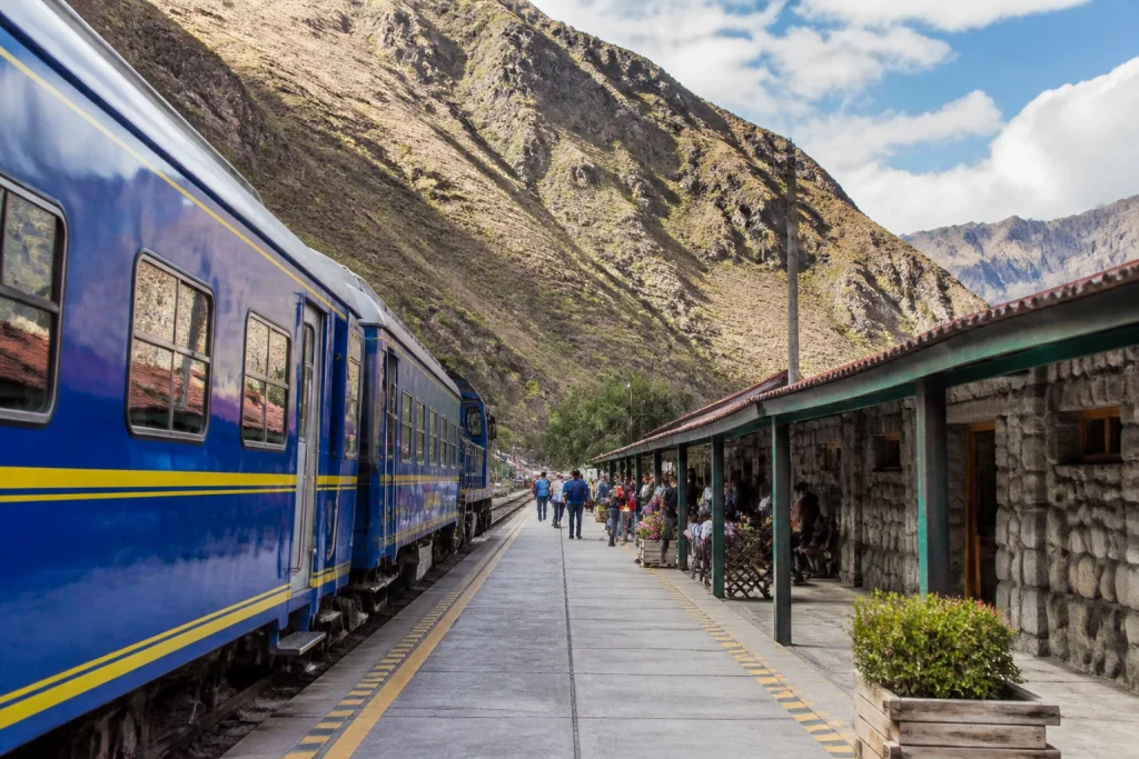 Train at Ollantaytambo railway station in the Sacred Valley.