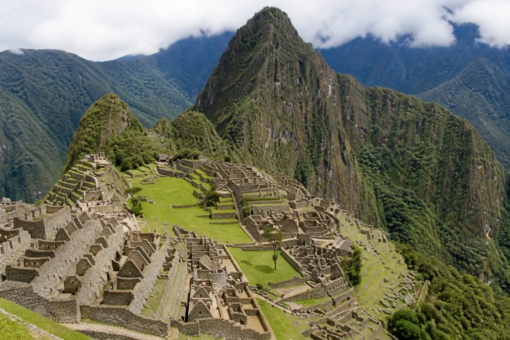 Stone terraces at the Machu Picchu archaeological site