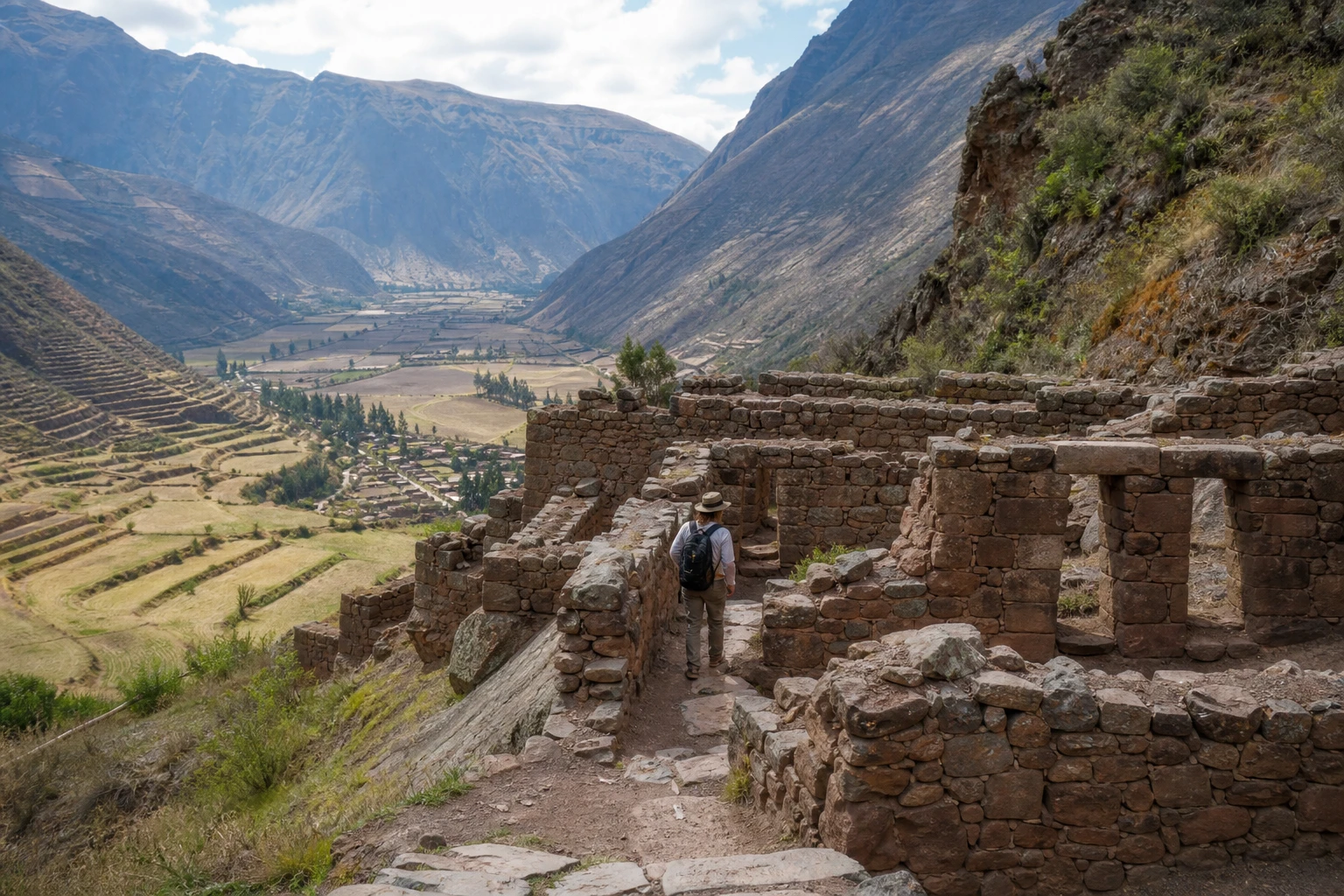 Stone remains at Pisaq Archaeological Park overlooking Peru's Sacred Valley