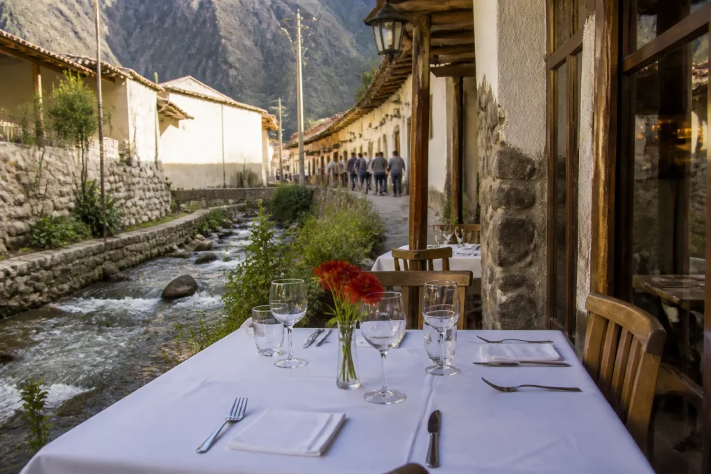 Dining setting at El Albergue in Ollantaytambo