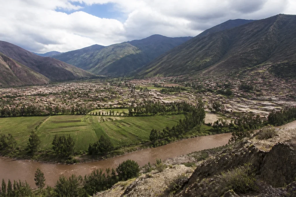 Urubamba and the surrounding Vilcanota River valley in Peru’s Sacred Valley.