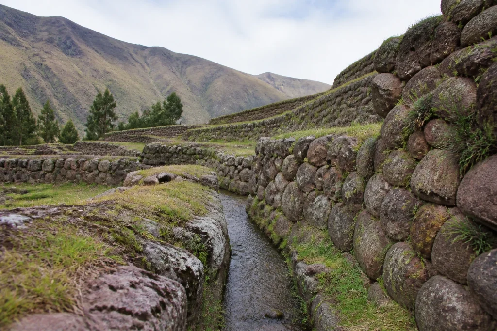 Terraces and historic stonework at the Yucay archaeological zone