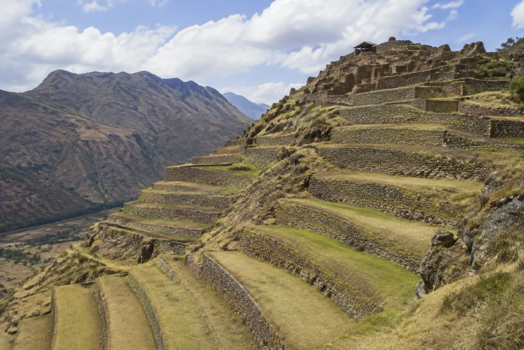 Inca stone terraces at Pisac Archaeological Park in the Sacred Valley