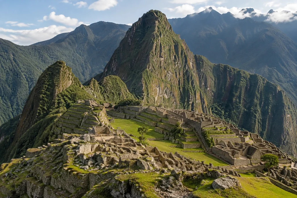 Waynapicchu Mountain rising above Machu Picchu
